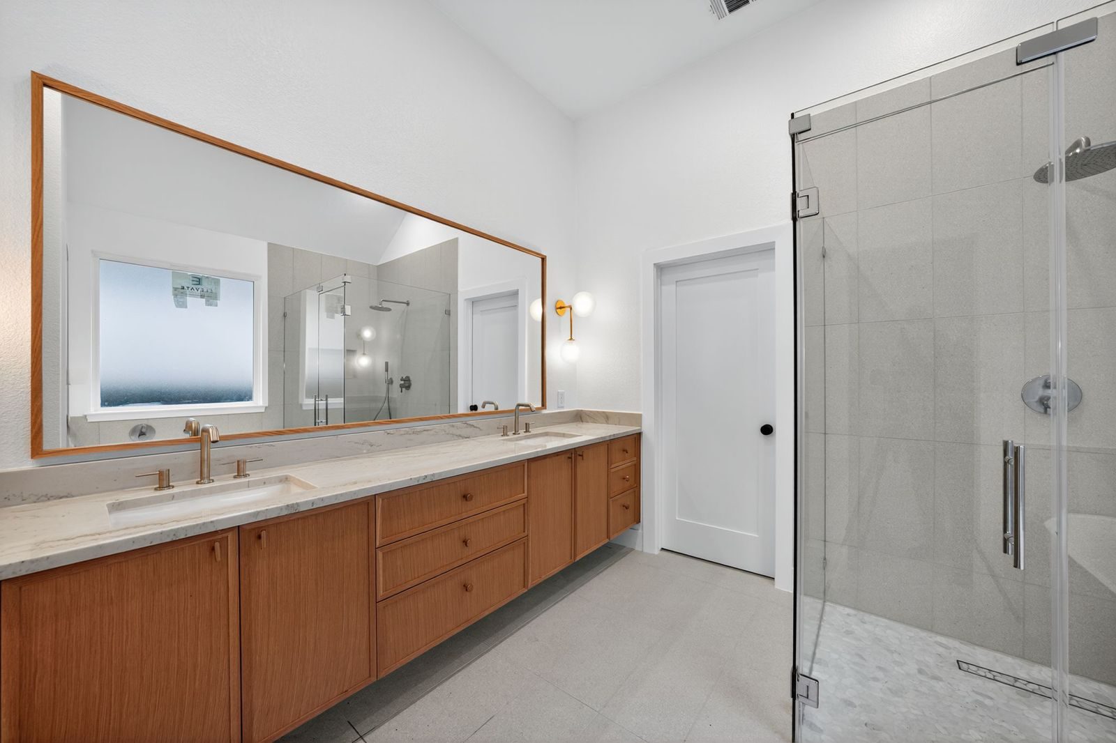Along Creek Cove finished secondary bathroom with floating vanity, Avery Ranch, Austin, TX
