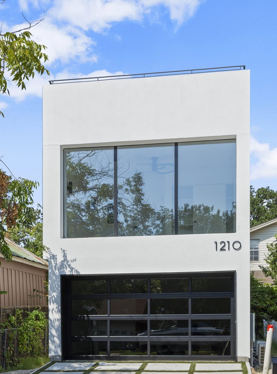 Rosewood custom new build, exterior front facade, East Austin, TX