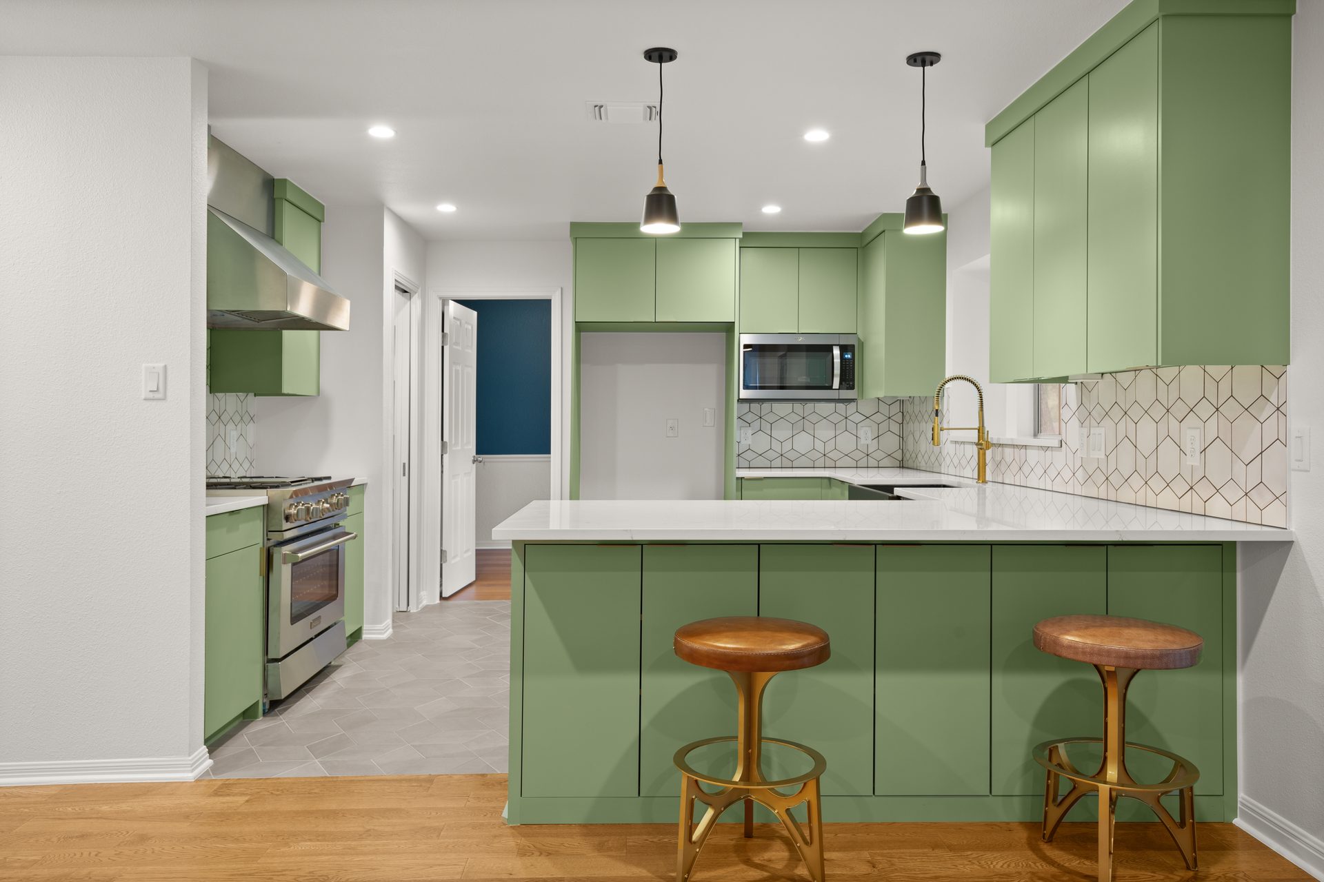 Anderson Mill (Los Indios) home renovation, kitchen toward hallway, NW Austin, TX