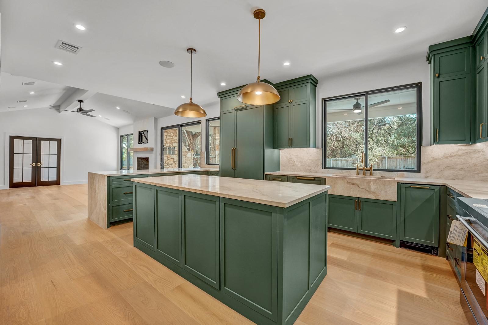 Mandeville finished open-concept kitchen and living space, Anderson Mill, NW Austin, TX