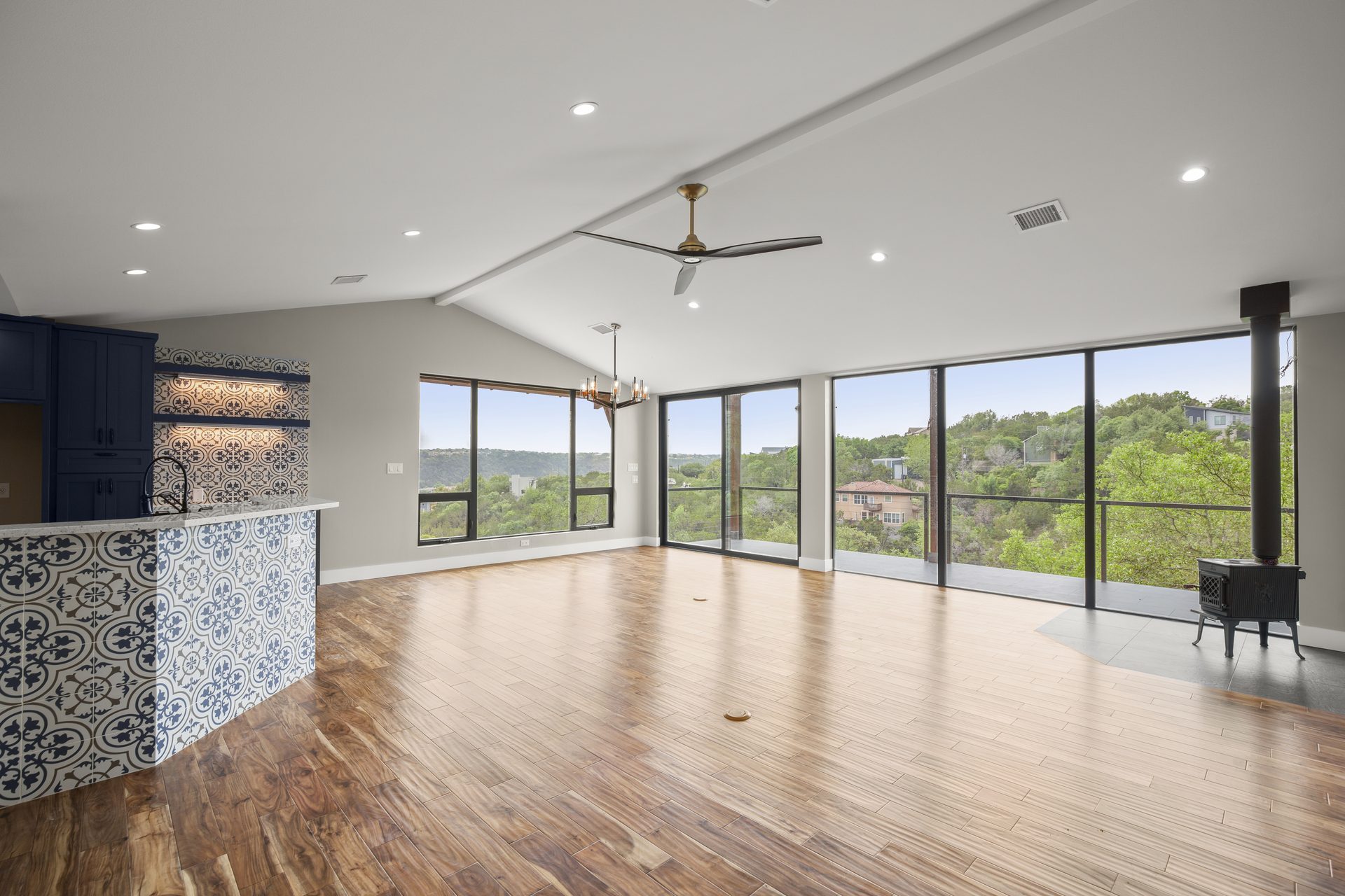 Running Deer Trail finished living room with Hill Country view, Apache Shores, Austin, TX (Lake Travis), photo 1